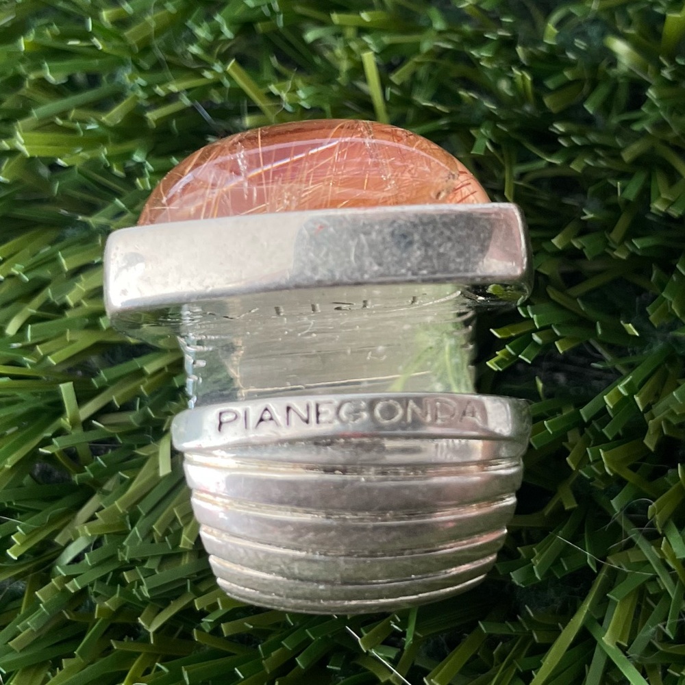PIANEGONDA RITULATED ORANGE QUARTZ STERLING STEEL RING - Picture 5 of 10